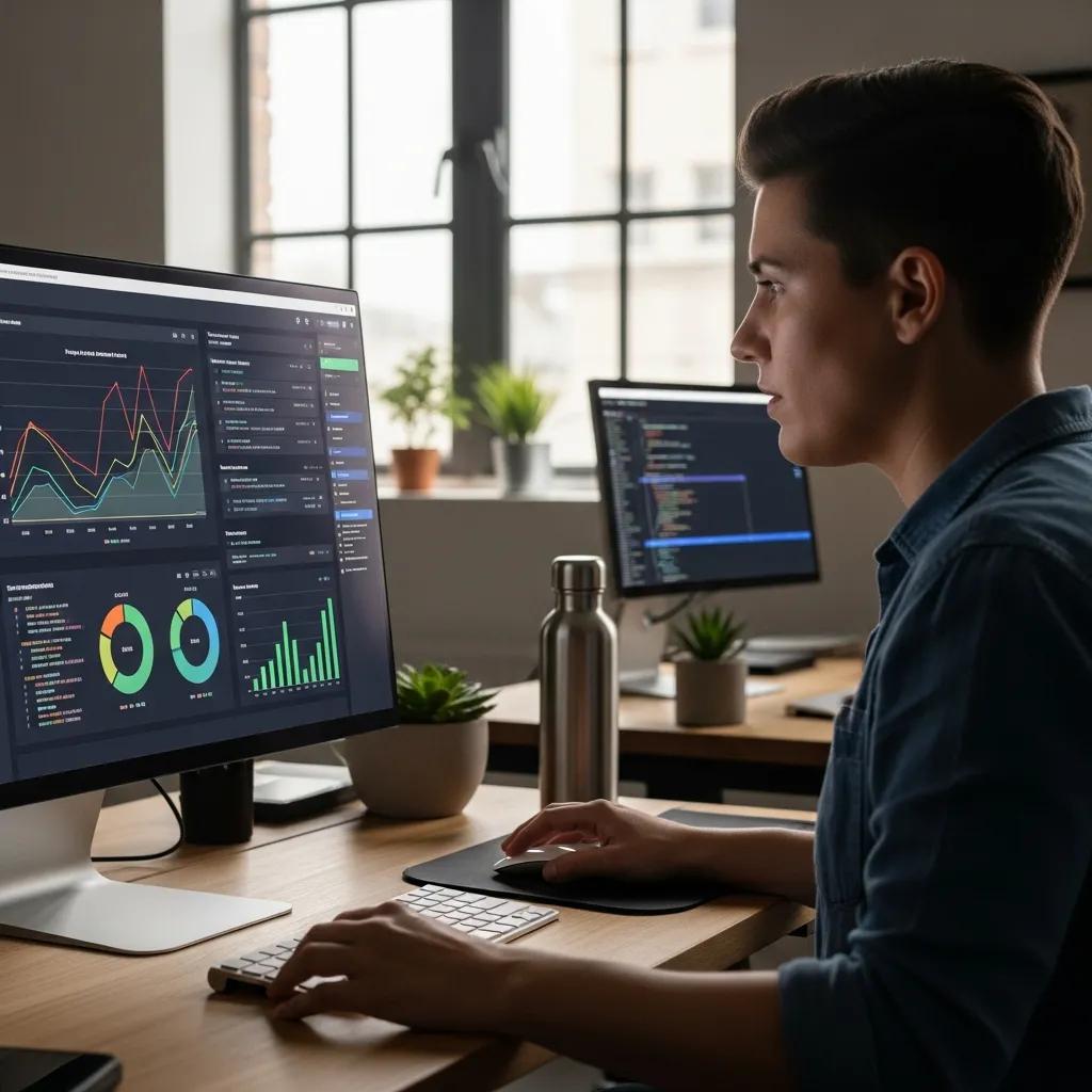 Web developer analyzing website performance metrics for optimization techniques